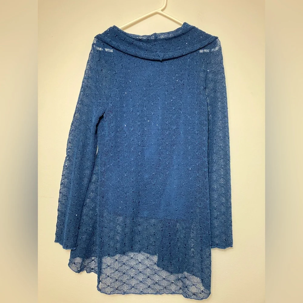 Miracle Body‎ By Miraclesuit Tunic Top Sz Large Blue Lace Kind Sleeve Slimming